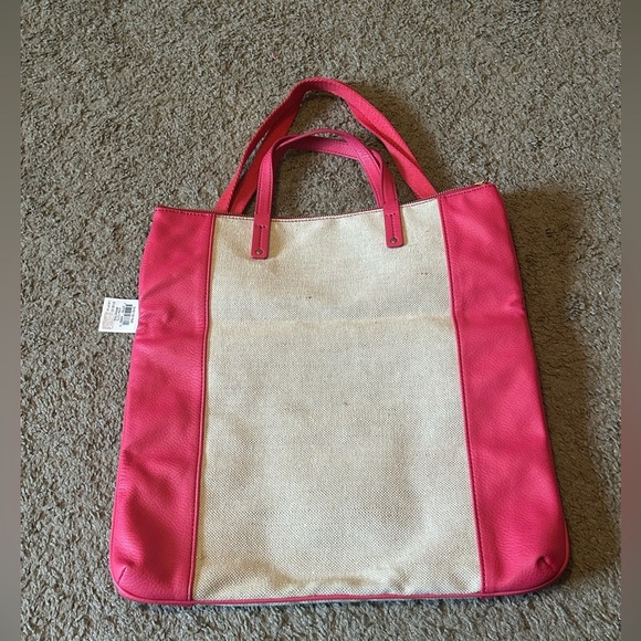 NWT Fossil Kira Pink Pebbled Faux Leather Fold Top Handle Bag Corssbody Canvas - Picture 3 of 11